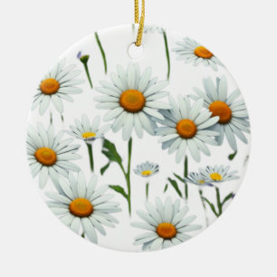Elegant Daisy Boho Floral Christmas Keramik Ornament