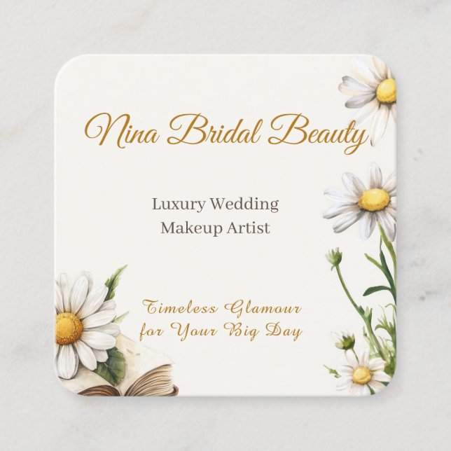 Elegant Daisy Floral Wedding Makeup Artist Quadratische Visitenkarte (Vorderseite)
