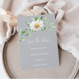 Elegant Daisy Gray Wedding Save the Date