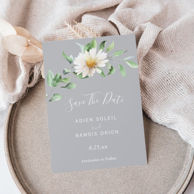 Elegant Daisy | Gray Wedding Save the Date (Von Creator hochgeladen)