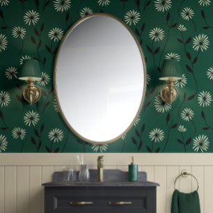 Elegant Daisy Meadow Forest Green & Ivory - Modern Tapete