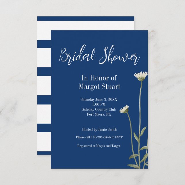 Elegant Daisy Navy White Script Striped Bridal (Vorne/Hinten)