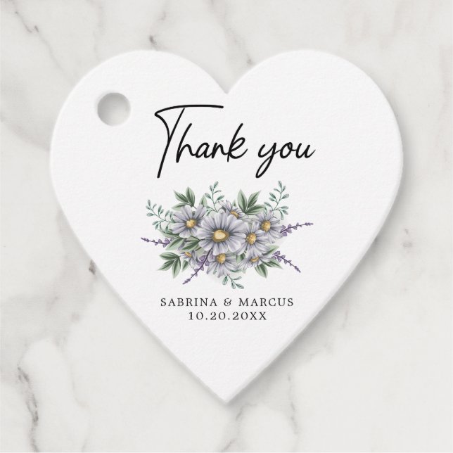 Elegant Daisy Personalisiert Wedding Vielen Dank Geschenkanhänger (Vorderseite)