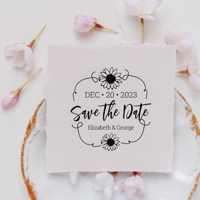 Elegant Daisy Save the Date Wedding Gummistempel (Von Creator hochgeladen)