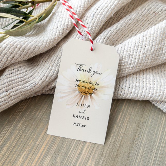 Elegant Daisy Wedding Gift Tag Geschenkanhänger (Von Creator hochgeladen)
