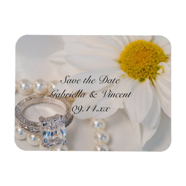 Elegant Daisy Wedding Save the Date Magnet (Horizontal)