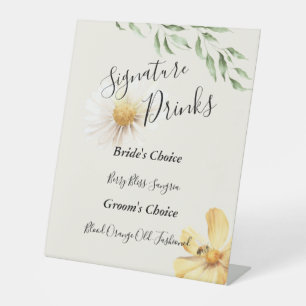 Elegant Daisy Wedding Signature Drinks Zeichen Sockelschild