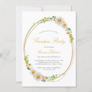 Elegant Daisy Wreath Garden Party Geburtstag Einladung