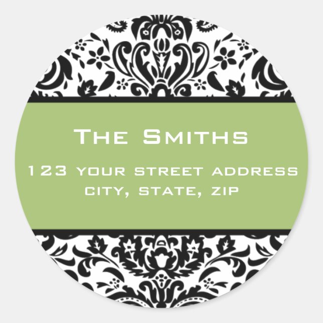 Elegant Damask Address Labels Runder Aufkleber (Vorderseite)