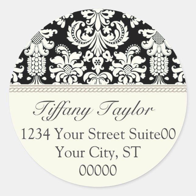 Elegant Damask Address Sticker (Vorderseite)