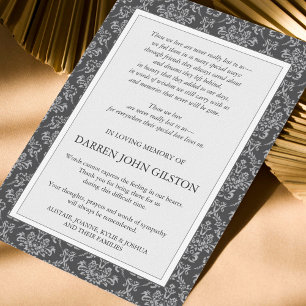 Elegant Damask Beileid Beerdigung Dankeschön Karte