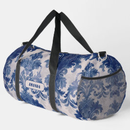 Elegant Damask Blue toile de jouy monogram Duffle Bag