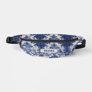 Elegant Damask Blue toile de jouy monogram Sling B Bauchtasche