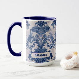 Elegant Damask Blue toile de jouy monogram Tasse