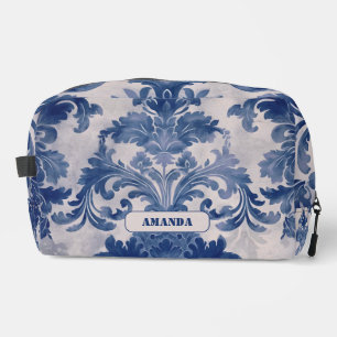 Elegant Damask Blue toile de jouy monogram Waschbeutel