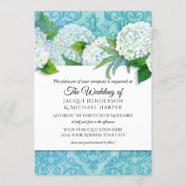Elegant Damask Blue White Hydrangea Blumenhochzeit Einladung