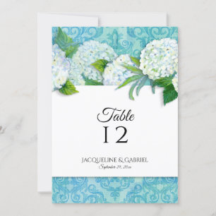 Elegant Damask Blue White Hydrangea Tischnummer