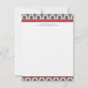 Elegant Damask Custom Flat Mitteilungskarten (rot)