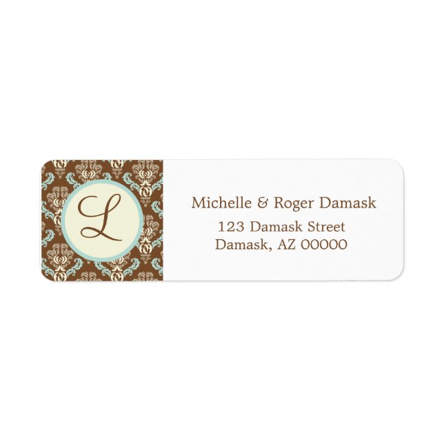 Elegant Damask Custom Monogram Brown White Blue (Vorne)