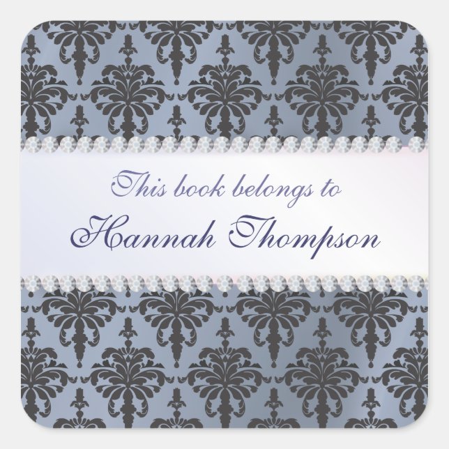 Elegant Damask Ex Libris Book Label Quadratischer Aufkleber (Vorderseite)