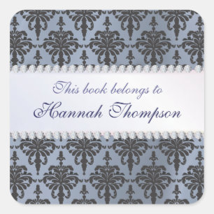 Elegant Damask Ex Libris Book Label Quadratischer Aufkleber