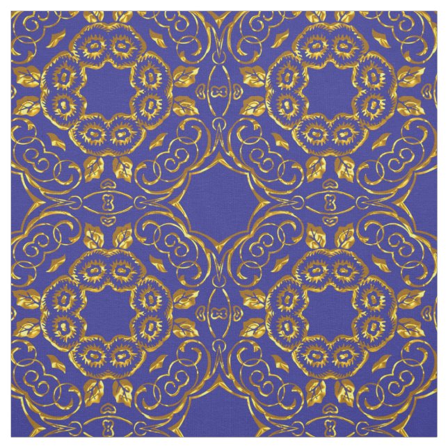 Elegant Damask Fabric Navy Blue Stoff (Muster)