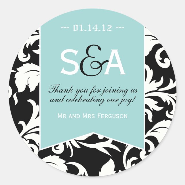 Elegant Damask Favor Stickers (Vorderseite)