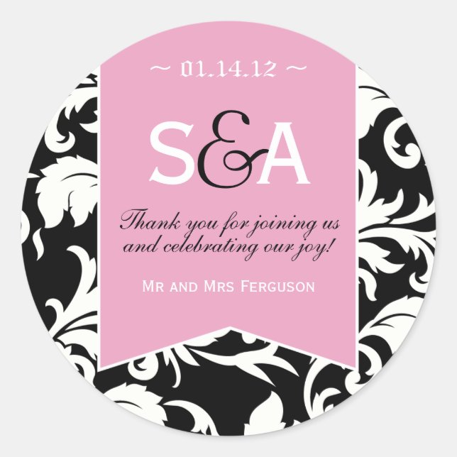 Elegant Damask Favor Stickers (Vorderseite)