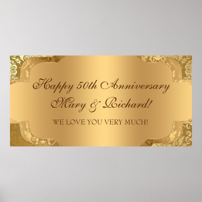 Elegant Damask Floral Swirl Gold Banner Poster (Vorne)