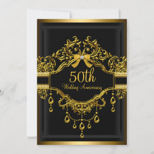 Elegant Damask Gold 50 Jahre Einladung