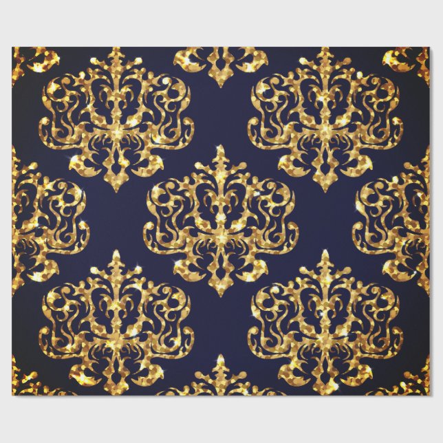 Elegant Damask Gold & Black Wrapping paper roll Geschenkpapier (Flach)