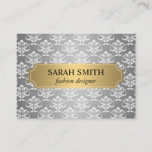 Elegant Damask / Gold Silver Metallic Visitenkarte