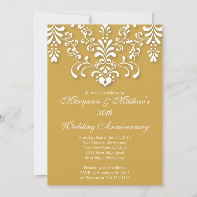 Elegant Damask Gold Wedding Anniversary Einladung (Vorderseite)