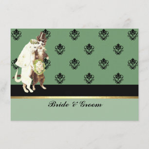 Elegant Damask Green Cats Wedding Set Einladung