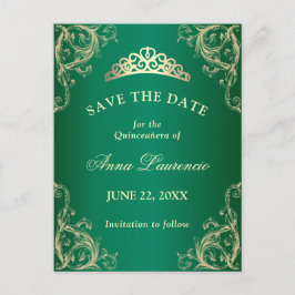 Elegant Damask Green Quinceanera Save the Date Postkarte
