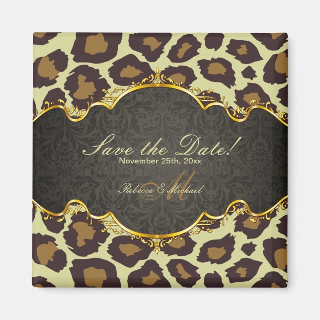 Elegant Damask Leopard Speichern Sie die Datumsmag Magnet (Vorne)