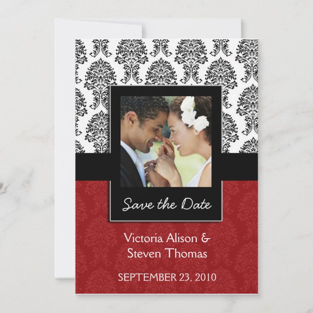 Elegant Damask Liebhaber Hochzeit (Ruby Red. Save The Date (Vorderseite)
