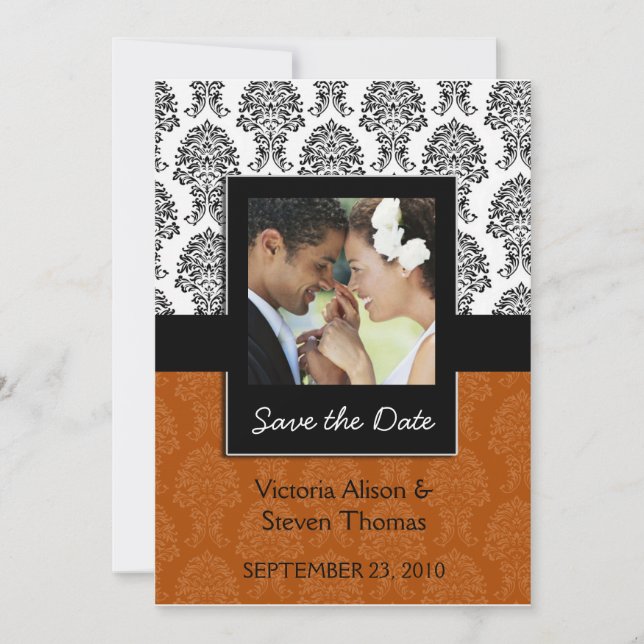 Elegant Damask Lovers Wedding Invitation (braun) Save The Date (Vorderseite)