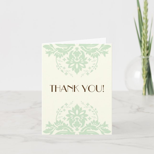Elegant damask mint green, ivory wedding Thank You Dankeskarte (Vorderseite)