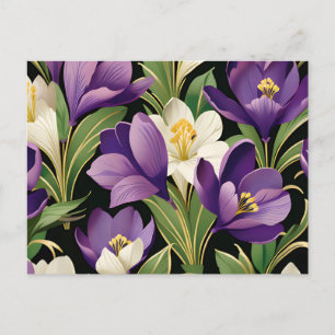 Elegant Damask mit Crocus Blume Postkarte