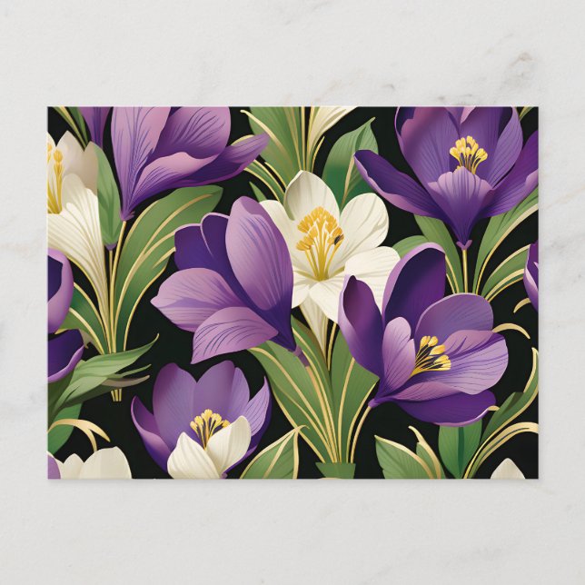 Elegant Damask mit Crocus Blume Postkarte (Vorderseite)