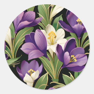 Elegant Damask mit Crocus Blume Runder Aufkleber