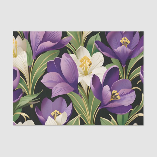 Elegant Damask mit Crocus Blume Seidenpapier (Vorderseite)