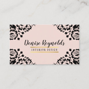 ELEGANT DAMASK Modernes Vintages Goldschwarz Visitenkarte