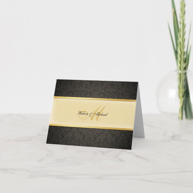 Elegant Damask Monogram Wedding Danke Card (Vorderseite)