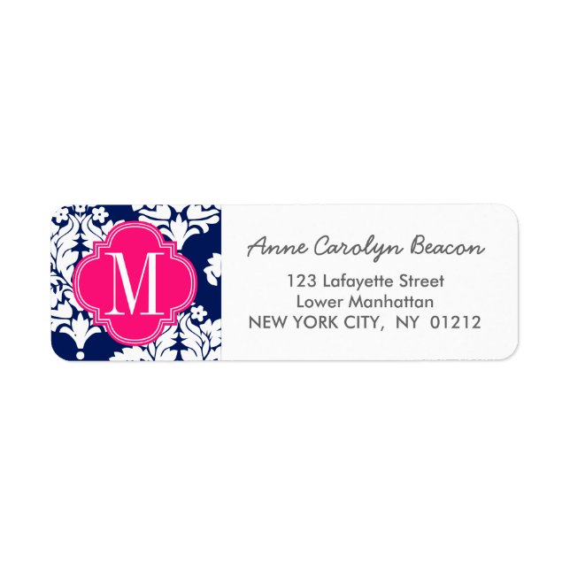 Elegant Damask Navy & Pink Custom Mit Monogramm (Vorne)