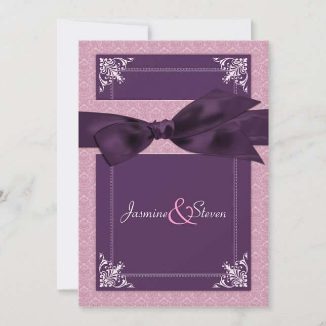 Elegant Damask Plum Wedding Einladungen (Vorderseite)