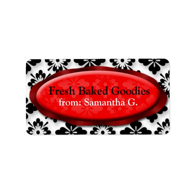 Elegant Damask Red Baking Labels Adressaufkleber (Vorne)