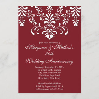 Elegant Damask Red Wedding Anniversary Einladung
