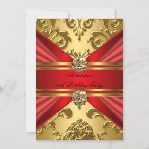 Elegant Damask Regal Red Gold Floral Geburtstag 2 Einladung